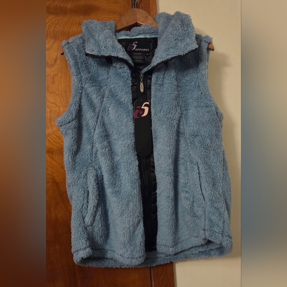 i5 Apparel Blue Fuzzy Vest With Hidden Hood  XL